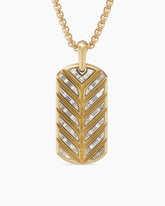 Chevron Tag in 18K Yellow Gold with Diamond Baguettes, 35mm